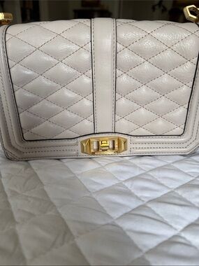 Designer Quilted Cream Leather Shoulder Bag with Gold Hardware